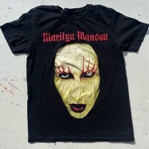 Men's Marilyn Manson T-Shirt Black Face NO SIZE Metal Rock Portrait 90s Goth Art